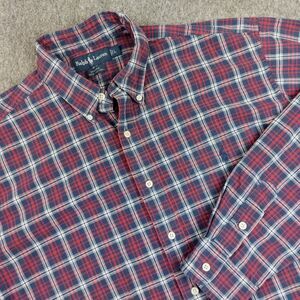 Ralph Lauren Moore Men's Large Red Navy Plaid Long Sleeve Button Down Shirt